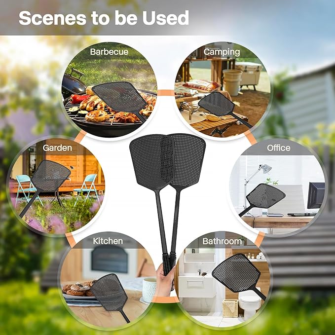 Fly Swatters-Begonia Flexible Heavy Duty Thick Fly Swatters with Bigger Paddle, Black 6 Pack
