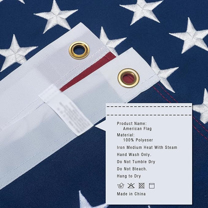 American Flag 5x8 Ft for Outside Longest Lasting- Ultra Durable, Tear-Proof Heavy Duty Spun Polyester US USA Flags - Fade Resistant, Embroidered Stars, Sewn Stripes, Brass Grommets - Outdoor Decor