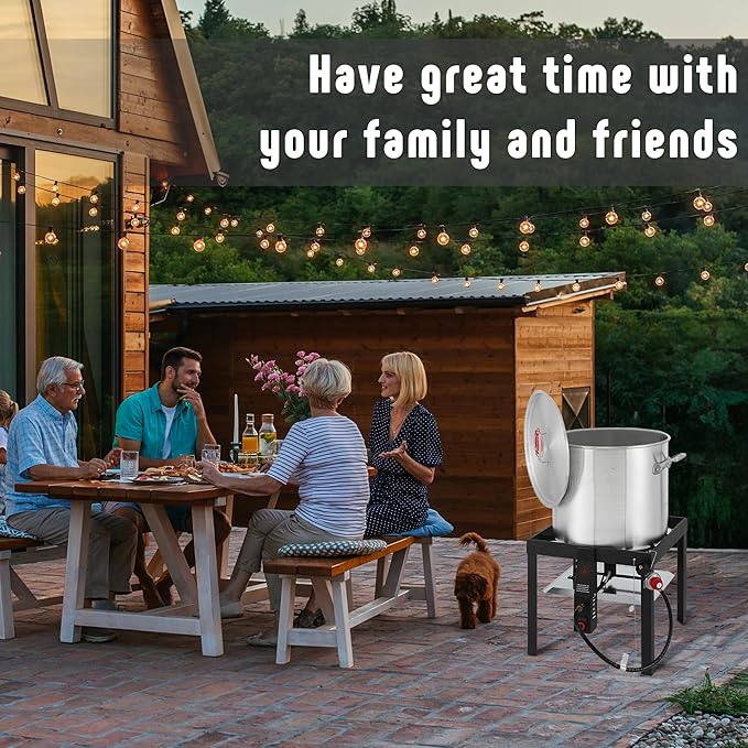 80QT Outdoor Propane Aluminum Boiling Pot with Basket, Crab Steaming, Crawfish Boil, Seafood Boil Pot, Crawfish Cooker, Low Country Boil Pot, Non-Assembly Frame Stand, CSA Certified