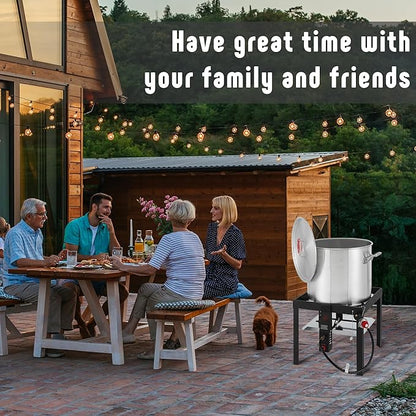 80QT Outdoor Propane Aluminum Boiling Pot with Basket, Crab Steaming, Crawfish Boil, Seafood Boil Pot, Crawfish Cooker, Low Country Boil Pot, Non-Assembly Frame Stand, CSA Certified