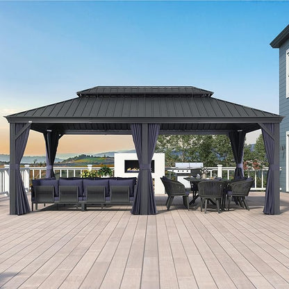 PURPLE LEAF 12' X 20' Hardtop Gazebo Aluminum Gazebo with Galvanized Steel Double Roof for Backyard Patio Lawn and Garden, Curtains and Netting Included, Navy Blue