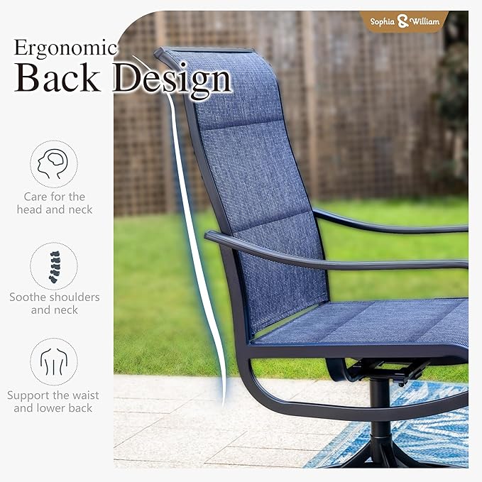 Sophia & William Outdoor Patio Chairs Set of 4, Swivel Patio Chair with Padded Textilene and Black Metal Frame, Good for Lawn Yard Garden All Weather (Blue)