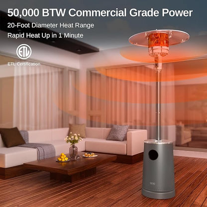 EAST OAK 50,000 BTU Patio Heater with Sand Box, Table Design, Double-Layer Stainless Steel Burner, Wheels, Triple Protection System, Outdoor Heater for Home and Residential, Lava Smoke