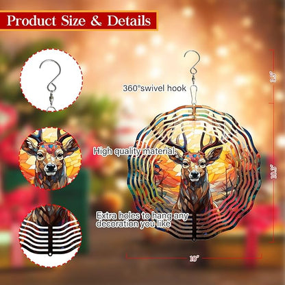 Deer Head Wind Spinner 3D Frosted Deer Wind Spinners Hanging for Yard and Garden Wind Sculptures,Cute Deer Head Wind Spinners Made of Tough Steel Plate