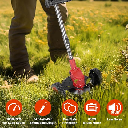 Cordless Weed Wacker, Battery Powered Weed Eater 3 in 1 Stringless Grass Trimmer with 3 Types Blades and 2Pcs 2.5 Ah Battery, Adjustable Length for Yard Lawns Garden (25 Blades, Wheels)