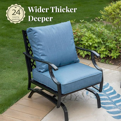Patio Furniture Set 6 pcs, Outdoor Patio Furniture, 1 X 3-Seat Sofa, 2 X Single Chairs, 2 X Rocker Chairs, 1 X Coffee Table and 5.75" Extra Thick Cushion, Patio Conversation Set,Navy Blue