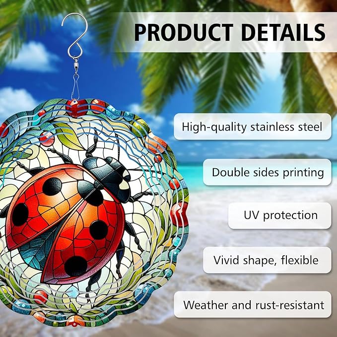 Ladybug Wind Spinner, Ladybug Wind Spinner Hanging for Yard and Garden, Unique Gift Wind Spinner, 3D Hanging Wind Spinner Outdoor