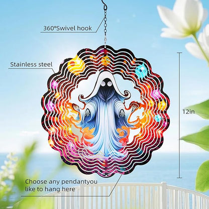 Ghost Metal Wind Spinners Outdoor for Gifts for Women/Men-12 inch 3D Kinetic Sculpture for Silhouette,Hanging Wind Spinner Decoration for Halloween,Patio,Yard,Porch,Backyard,Garden Decor