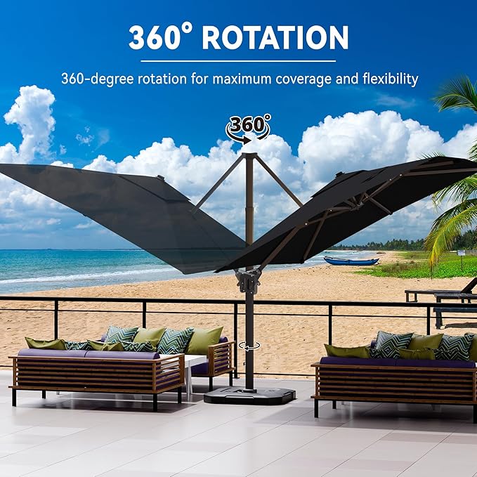 9' X 12' Cantilever Patio Umbrella 360°Rotation Rectangular Outdoor Large Offset Umbrellas Heavy Duty Windproof for Garden Deck Pool Backyard, Black