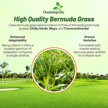 Outsidepride Oasis Bermuda Grass Seed - 5 lbs Warm Season, High Traffic, Heat Resistant, Drought-Tolerant, Low-Maintenance, Fast Growing Turf Grass for Lawn, Ideal for Sunny Areas, Thick Coverage