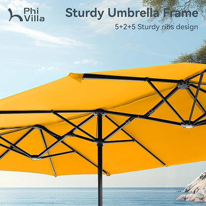 PHI VILLA 13ft Large Patio Umbrellas, Double-Sided Outdoor Market Rectangle Umbrella for Outside, Golden Yellow