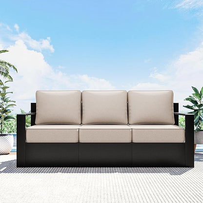 Outdoor Patio Furniture Aluminum Patio Sofa, All-Weather Metal Outdoor Couch with 6 Inch Thick Cushions for Garden, Outside and Porch (Beige, 1 PCS/Sofa)