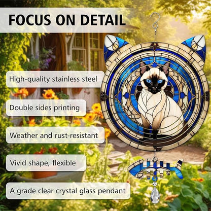 Siamese Cat Wind Spinner, Siamese Cat Wind Spinner Hanging for Yard and Garden