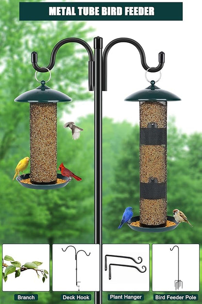 Gtongoko 2 Pack Finch Bird Feeders for Outdoors 2.5 LB Capacity Squirrel Proof Metal Tube Bird Feeders Thistle & Nyjer Seed Hanging Feeder, Green