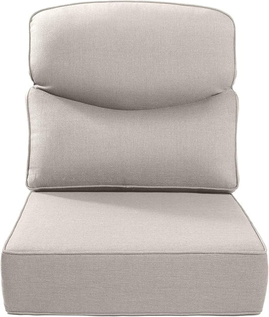 Luxury 22x24/22x25 6-Inch Smile Outdoor Cushions 1 Set - Deep Seat Water-Repellent Patio Furniture Replacement Cushion for Wicker Rattan Wood Metal Chair Glider Rocker Loveseat Sofa - Beige