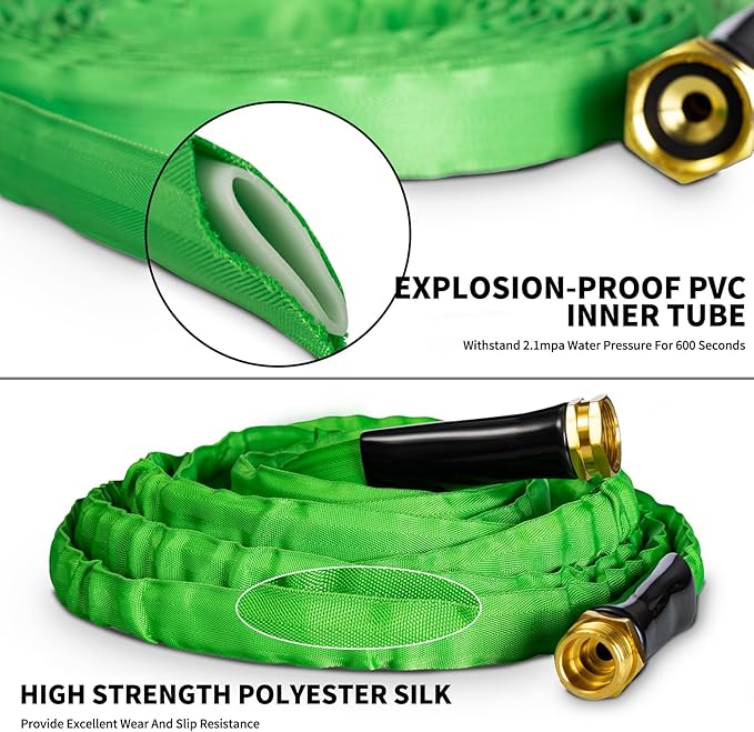Garden Hose 25 FT,Non-Expanding,10 Functional Nozzles,Garden Hose Anti-Kink,Heavy Duty Flexible Water Hose 25 FT,Suitable for Outdoor,Yard, Lawn, Car Washing and Other Scenes. (green, 25ft)