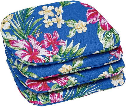 BrylaneHome Indoor/Outdoor Chair Pads (Set of 4) - 16" L x 15.6" W - Water, Stain & Fade Resistant - Cobalt Tropicana