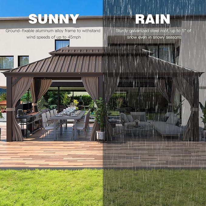 YOLENY 12'x20' Hardtop Gazebo with Galvanized Steel Double Roof, Pergolas Aluminum Frame, Netting and Curtains Included, Metal Outdoor Gazebos for Garden, Patios, Lawns, Parties