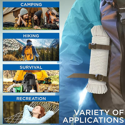 TECEUM 500lb Cotton Rope 3/16” (5 mm) – 50 FT | 100 FT– Strong All-Purpose Braided Rope – Natural Cotton – for Crafting, Сamping, Clothes Line, DIY, Indoor & Outdoor Use – Natural