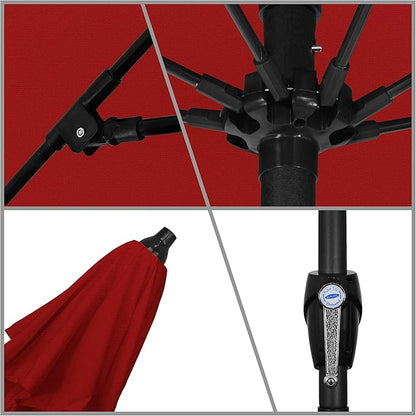 California Umbrella 9' Rd Sunbrella Aluminum Patio Umbrella, Crank Lift, Auto Tilt, Bronze Pole, Jockey Red