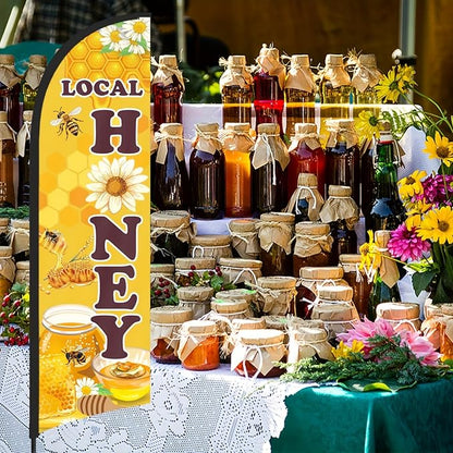 Honey for Sale Sign Feather Flag, 9.18FT Double-Sided Outdoor Advertising Swooper Banner with Pole Kit & Ground Stake – Tear-Resistant Polyester Feather Flag for Shops, Events & Promotions