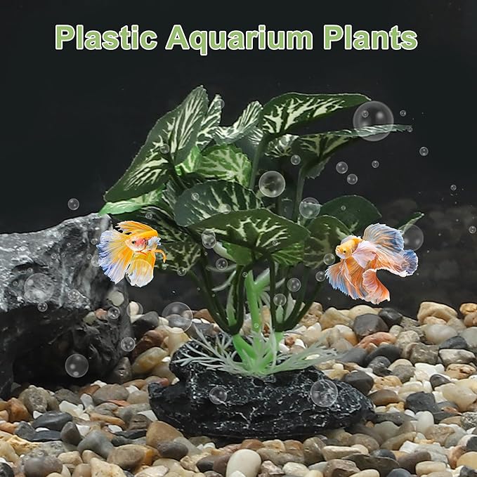Aquarium Plastic Plants, Silk Aquarium Plants, Silk Plants for Betta Fish Tank, Plastic Plant Decoration for Aquarium, Green, Round Leaves, 3.94" Tall