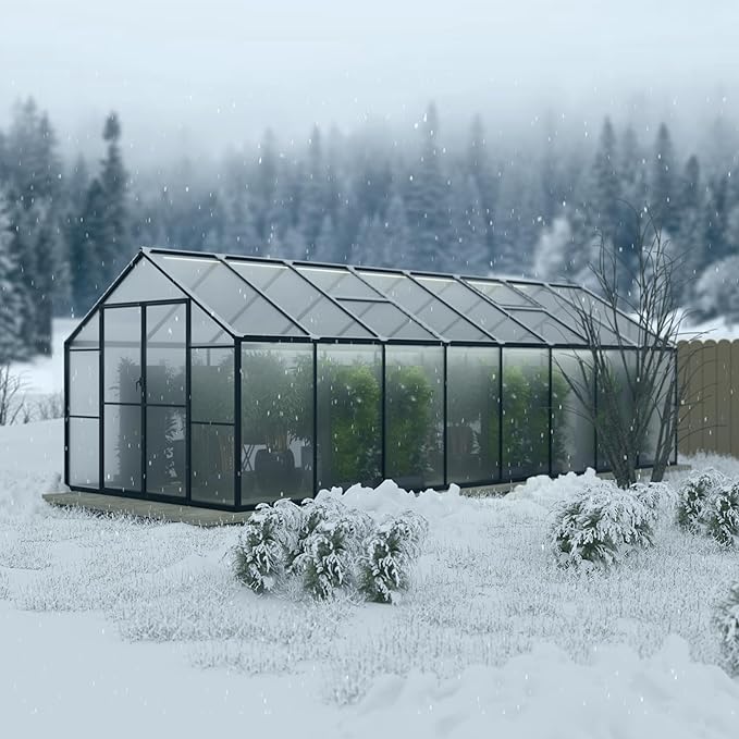 BlueWish 8x16 FT Greenhouses for Outdoors, Greenhouse with Rivet Structure, Adjustable Vents, Aluminum Greenhouse Kit with 4MM Polycarbonate Panel, Walk-in Green House for Garden, Gray