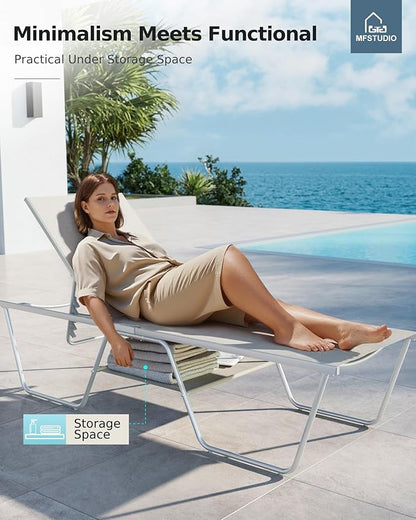 MFSTUDIO Outdoor Chaise Lounge Chairs of 2, Reclining Lounger Chairs with 5 Adjustable Positions, Pool Beach Lounge Chairs, Textilene, Outdoor Lounger Seating Furniture