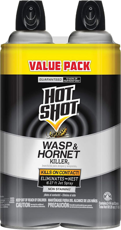 Hot Shot Wasp & Hornet Killer Spray, For Insects Eliminates the Nest, Sprays Up To 27 Feet, 14 fl Ounce, 2 Pack