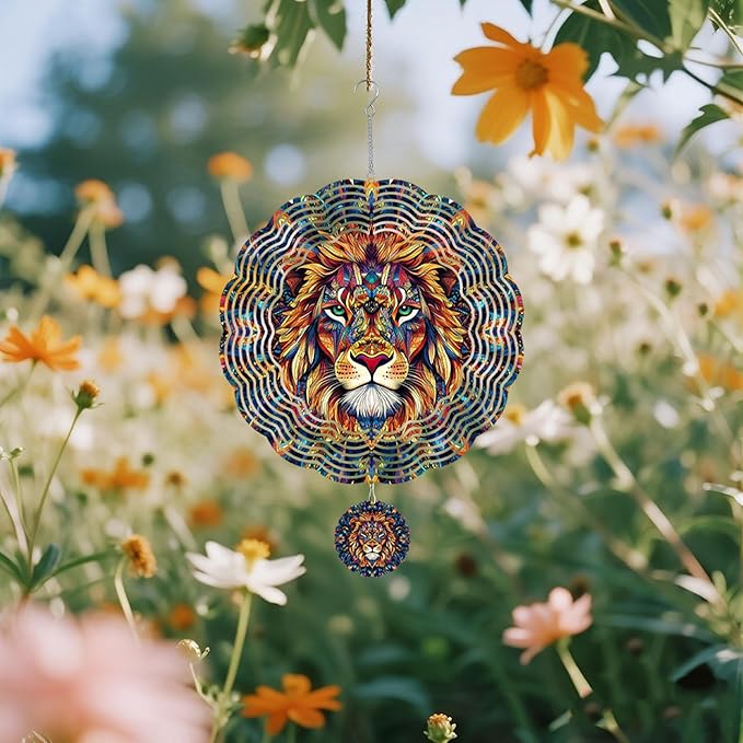 Wind Spinners Outdoor, Vintage Indian Lion 3D Stainless Steel Wind Sculpture Spinner for Garden Outside Hanging Decor Mother's Day Christmas Birthday Gifts for Women Men Mom Nana 9.8 in