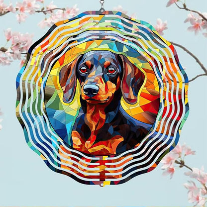 Dachshund Dog Wind Spinners Outdoor Dog Memorial Gifts, 3D Metal Kinetic Hanging Garden Wind Spinner, Spinner Decor, Wind Sculptures for Outdoor & Indoor, Window, Yard Decor (Dachshund 1)