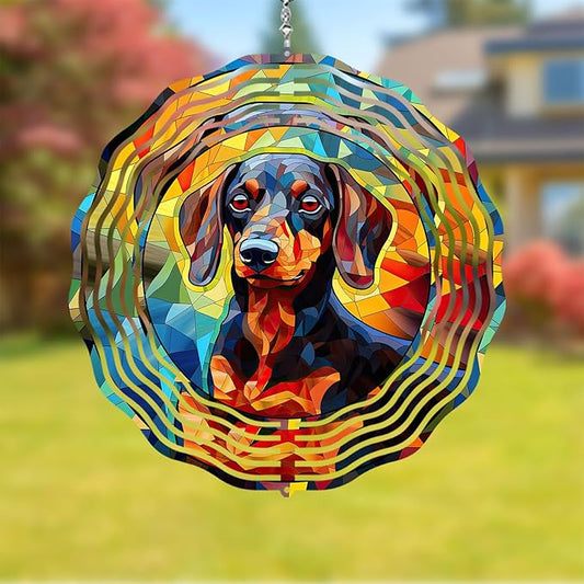Dachshund Dog Wind Spinners Outdoor Dog Memorial Gifts, 3D Metal Kinetic Hanging Garden Wind Spinner, Spinner Decor, Wind Sculptures for Outdoor & Indoor, Window, Yard Decor (Dachshund 1)