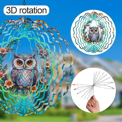 Metal Wind Spinners for Outdoor,Birthday Gifts for Women Mom Grandma, 12 Inch Owl Wind Spinner Bird Devices Deterrent to Scare Birds Away from Yard Patio Farm, Kinetic Sculpture Garden Decor