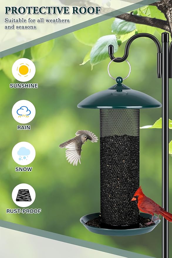 Gtongoko 2 Pack Finch Bird Feeders for Outdoors 2.5 LB Capacity Squirrel Proof Metal Tube Bird Feeders Thistle & Nyjer Seed Hanging Feeder, Green