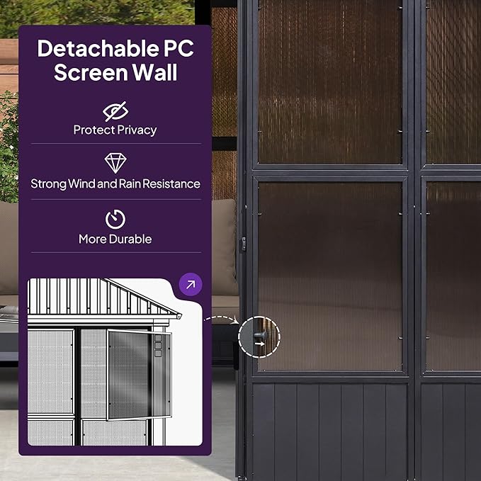 PURPLE LEAF 12' X 20' Sunroom Patio Hardtop Gazebo Double Top Galvanized Steel Screen House Aluminum Sun Room Outdoor Solarium for Garden Backyard