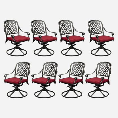 Set of 8 Cast Aluminum Patio Chairs with Cushions, All-Weather Aluminum Outdoor Swivel Chairs, Metal Outdoor Rocking Chairs for Backyard, Poolside and Bistro(Red, 8 Pieces)