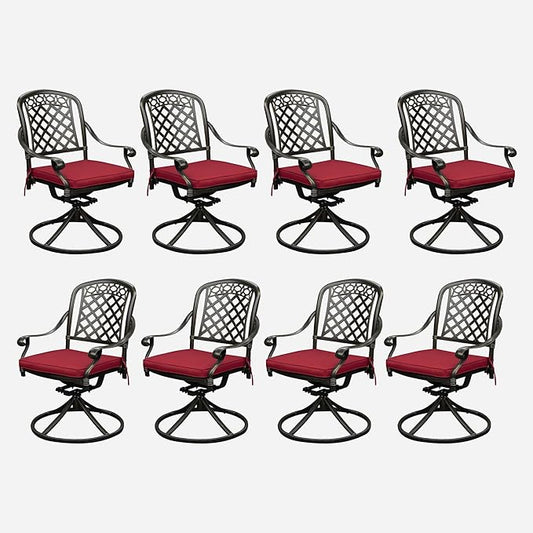 Set of 8 Cast Aluminum Patio Chairs with Cushions, All-Weather Aluminum Outdoor Swivel Chairs, Metal Outdoor Rocking Chairs for Backyard, Poolside and Bistro(Red, 8 Pieces)