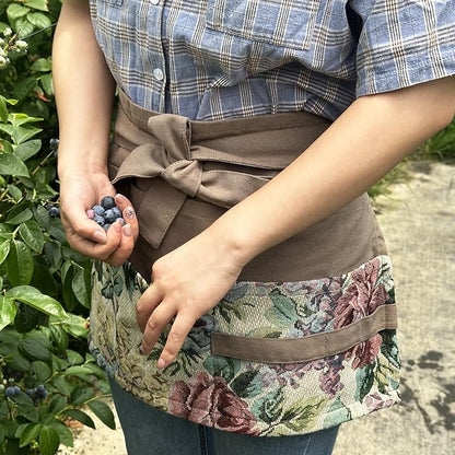 Garden Apron for Woman, Serve Apron Cute, Flora Half Apron with 8 Pockets, Valentines Gift for Mom Wife Girlfriend
