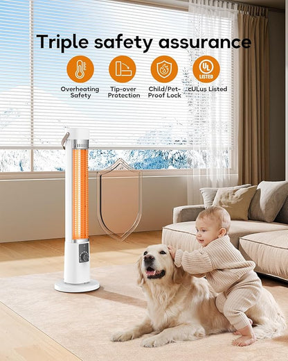 Patio Heater for Outdoor Use, 32" Electric Space Heater Indoor, Portable Infrared Heater with 60-Degree Oscillation, Timer, Remote, for Patio, Gazebo, White