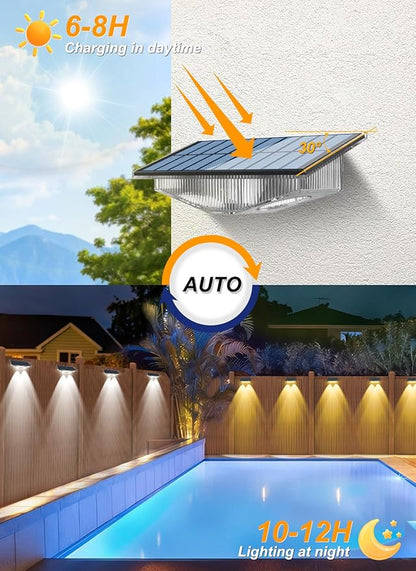 Solar Fence Lights, Fence Light Solar Powered with 6 RGB Colors/Warm White/Cool White, Dusk to Dawn Deck Lights Waterproof, Bright Solar Outdoor Light for Backyard, Outside, Wall, Step(4 Packs)