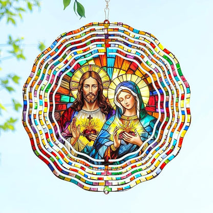 FLAGWIX Christmas Sacred Heart Wind Spinners Outdoor - 3D Stainless Steel Metal Wind Spinners 12 in - Christian Gifts for Women Faith, Virgen De Guadalupe Gift Ideas, Religious Gifts for Mom Grandma