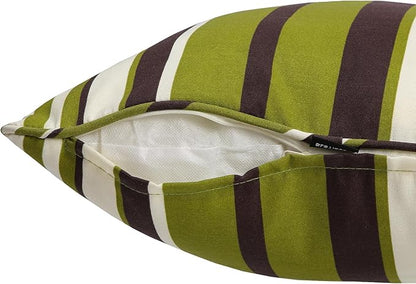 Outdoor Throw Pillow with Insert 18x18 Inch, Set of 2, Piping Edge Waterproof Fade Resistant Decorative Fluffy Pillows for Patio Furniture Chair Bench Couch Sofa - Green Striped