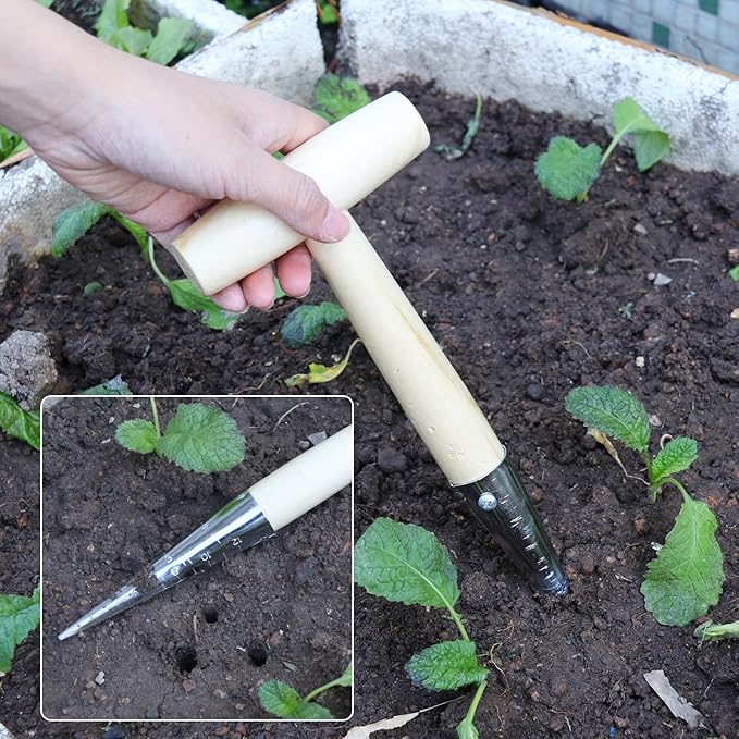 3 PCS 11 Inch Hand Dibber with Wooden Handle - Hand Held Bulb Planter, Essential Dibber Gardening Tool for Planting and Bulb Transplanting