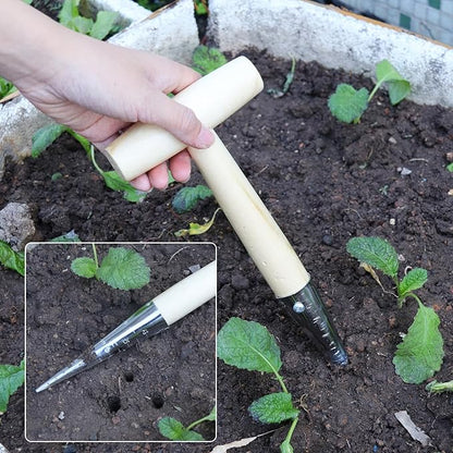 3 PCS 11 Inch Hand Dibber with Wooden Handle - Hand Held Bulb Planter, Essential Dibber Gardening Tool for Planting and Bulb Transplanting