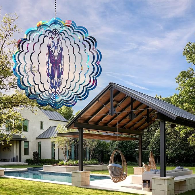 Butterfly Wind Spinner Outdoor - Birthday Gifts for Women, Men, Mom, Father, Garden Decor Gifts, Hanging Wind Sculptures 12 inch 3D Wind Spinners for Outdoor Decor for Outside, Yard, Patio Deals