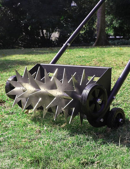 Lawn Aerator, 18 Inch Push Spike Aerator, Rotary Lawn Aerator, 4 Wheels Manual Scroll Aerator Lawn Tool, for Aerating Lawns Yard Care Loosening Soil