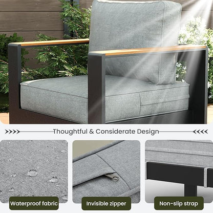 LayinSun 4 Piece Aluminum Outdoor Furniture Set with Coffee Table, Outside Patio Deep Seating Conversation Set with Upgraded Washable Thick Cushion