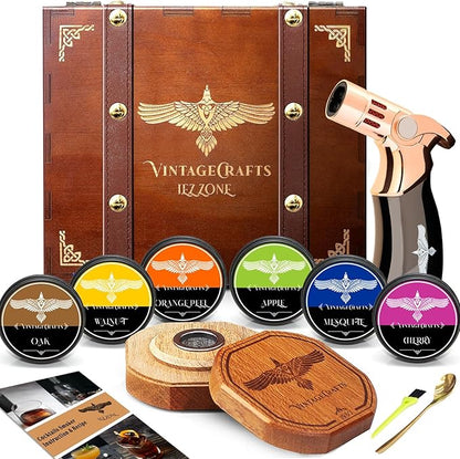 Cocktail Smoker Kit with Torch, Whiskey/Bourbon/Old Fashioned Smoker Kit with Torch,6 Flavor of Wood Chips,Orange/Apple/Oak/Cherry/Walnut/Mesquite,Birthday Gifts for Man,Husband,Dad(No Butane)