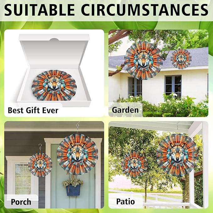 Wolf Wind Spinner, Wolf Wind Spinner Hanging for Yard and Garden, Unique Gift Wind Spinner, 3D Hanging Wind Spinner Outdoor