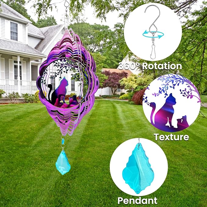 Wind Spinner, Hanging Wind Sculptures,Wind Spinners for Yard and Garden Decor,Yard Decorations Outdoor,Hanging Art Ornaments for Garden Yard Balcony Decor (Cat)